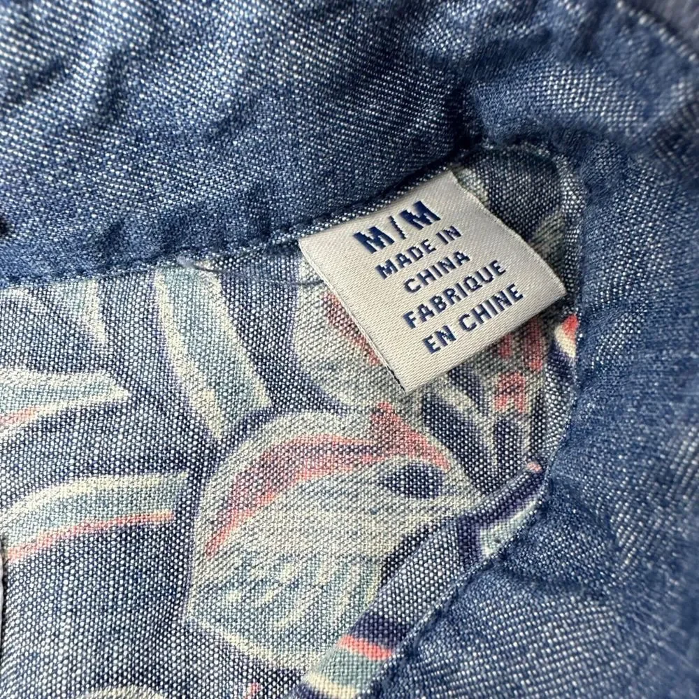 TOMMY BAHAMA Blue Pink‎ Hawaiian Tropical Cotton Short Sleeve Shirt Men's Medium